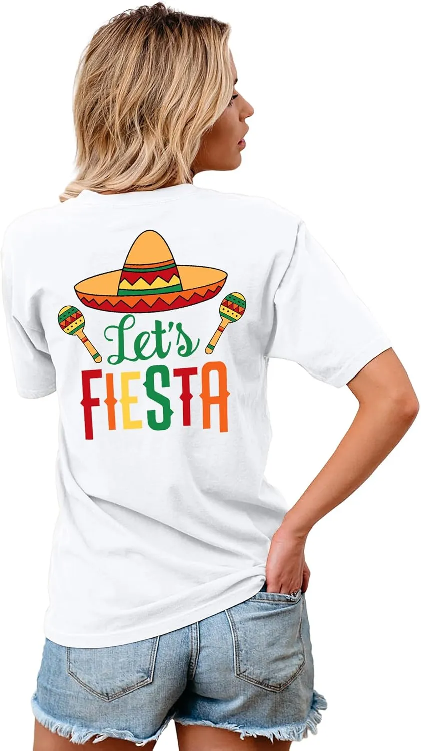 VVNTY Cinco De Mayo T Shirt for Women: Let's Fiesta Shirts Funny Mexican Party Tee Sombrero 5 De Mayo Graphic Tops