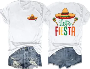 VVNTY Cinco De Mayo T Shirt for Women: Let's Fiesta Shirts Funny Mexican Party Tee Sombrero 5 De Mayo Graphic Tops