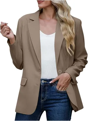 Women Business Casual Blazer with Lined,Professional Work Suit Jacket with PocketsLong Sleeve Button Open Front
