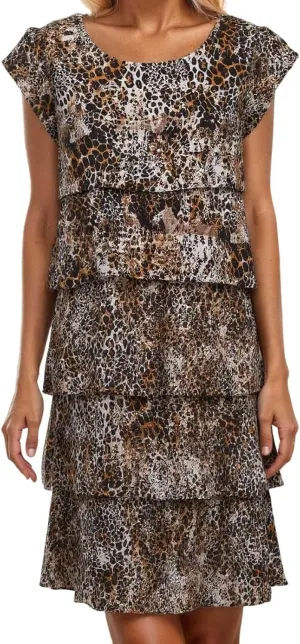 Womens Boho Print Chiffon Dress Summer Spring Ruffle Short Sleeve Wedding Guest Cocktail Party Dress