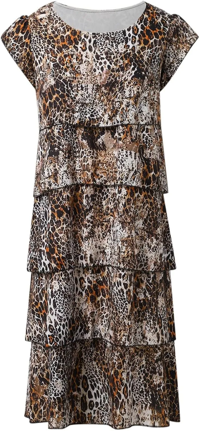 Womens Boho Print Chiffon Dress Summer Spring Ruffle Short Sleeve Wedding Guest Cocktail Party Dress