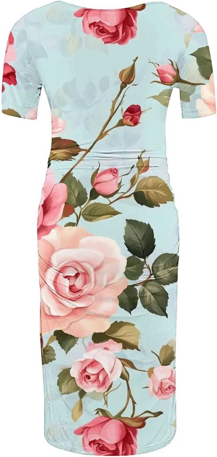 Women's Short Sleeve Maternity Dress Cute Floral Print Summer Casual T-Shirt Dresses Comfy Pregnancy Clothes